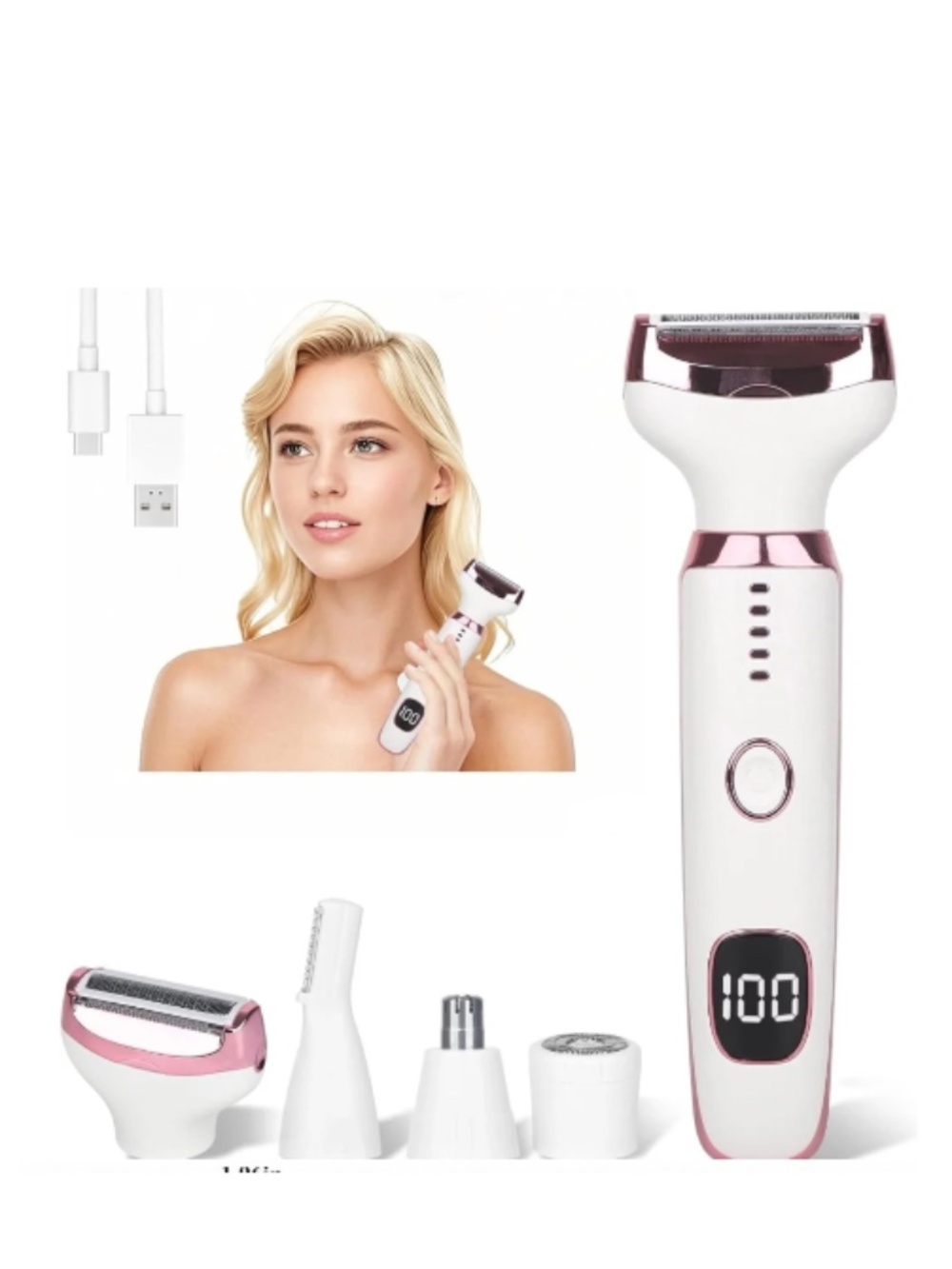 Rechargeable Wet Dry Razor With Grooming Kit Pink and White